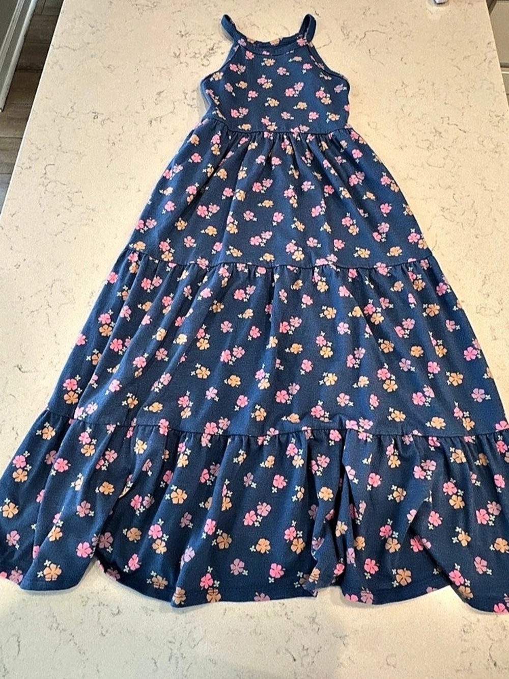 Cat & Jack Girls Floral Tiered Dress Blue & Pink Size Medium Like New